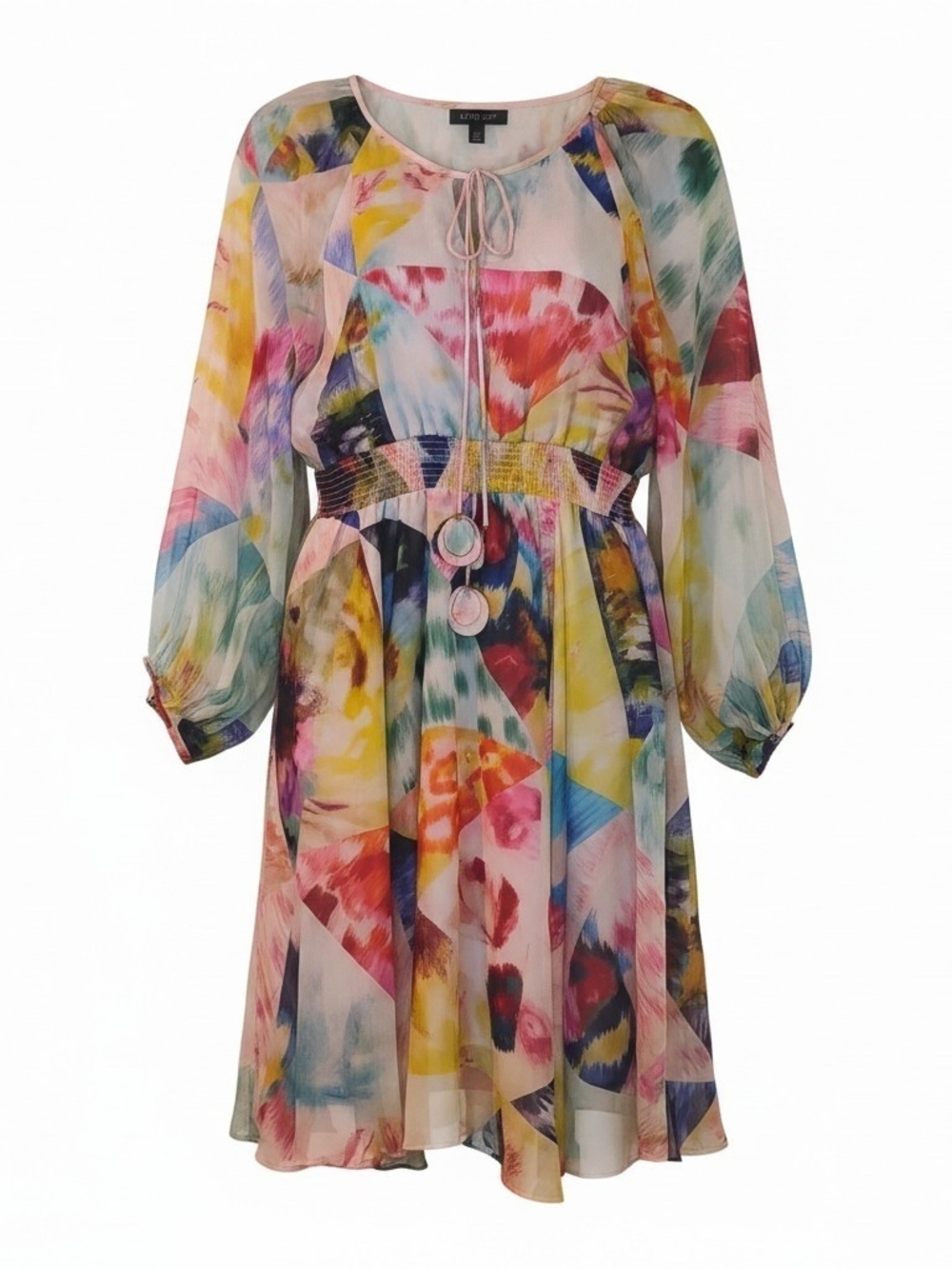 Joy Multicolor Abstract Print 100% Silk Midi Dress Size Small Luxury Coquette